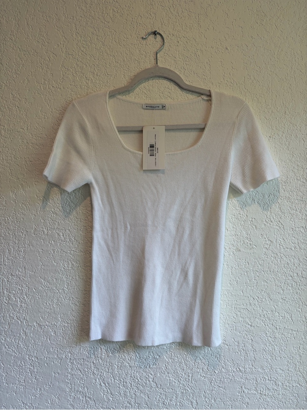 NWT Staccato WHITE Ribbed Square-Neck Short Sleeve knit top